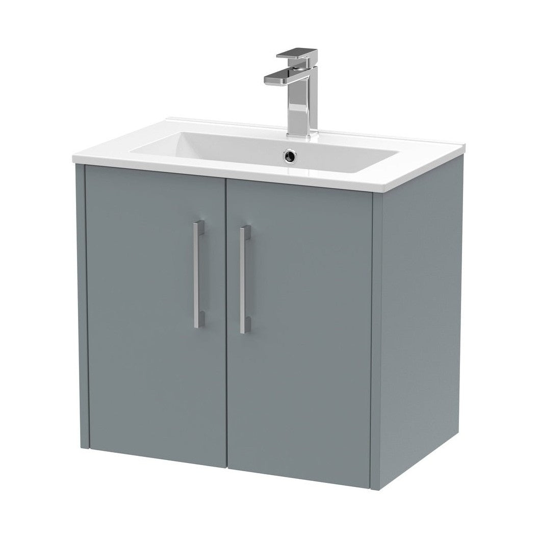 Hudson Reed Juno 600mm Wall Hung 2 Door Vanity & Basin 2 Contemp Coastal Grey MFC Smooth Matt 554x600x390mm - JJ Building Materials
