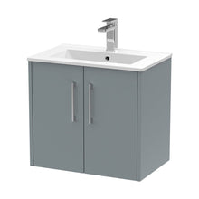 Hudson Reed Juno 600mm Wall Hung 2 Door Vanity & Basin 2 Contemp Coastal Grey MFC Smooth Matt 554x600x390mm - JJ Building Materials