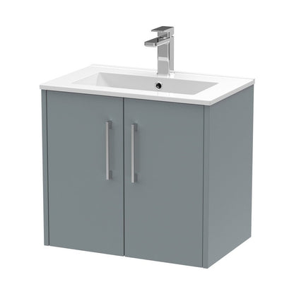 Hudson Reed Juno 600mm Wall Hung 2 Door Vanity & Basin 2 Contemp Coastal Grey MFC Smooth Matt 554x600x390mm - JJ Building Materials