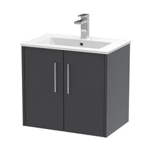 Hudson Reed Juno 600mm Wall Hung 2 Door Vanity & Basin 2 Contemp Graphite Grey Woodgrain MFC Textured Woodgrain 554x600x390mm - JJ Building Materials