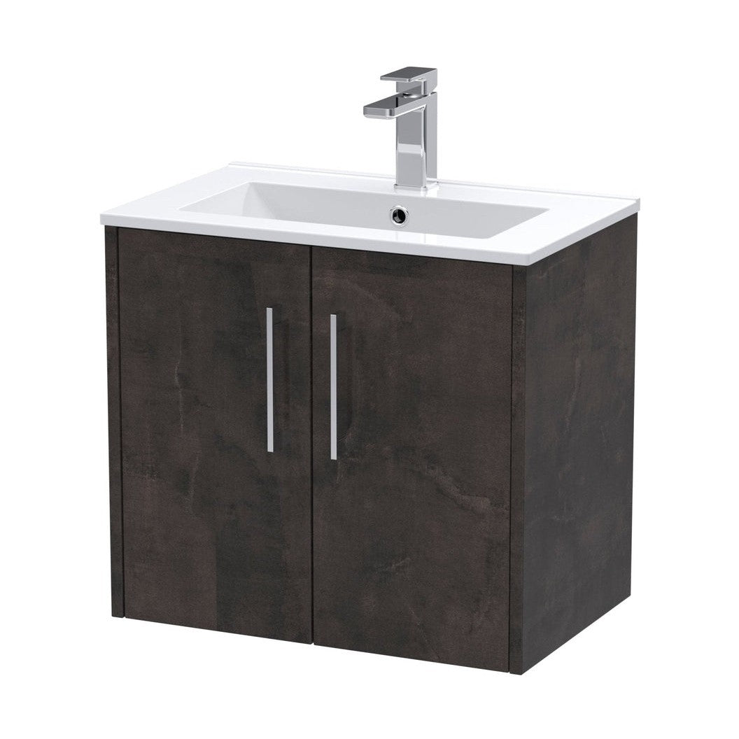 Hudson Reed Juno 600mm Wall Hung 2 Door Vanity & Basin 2 Contemp Metallic Slate MFC Textured Matt 557x600x390mm - JJ Building Materials