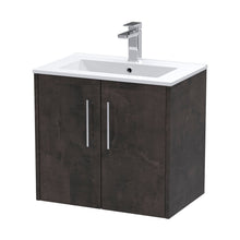 Hudson Reed Juno 600mm Wall Hung 2 Door Vanity & Basin 2 Contemp Metallic Slate MFC Textured Matt 557x600x390mm - JJ Building Materials