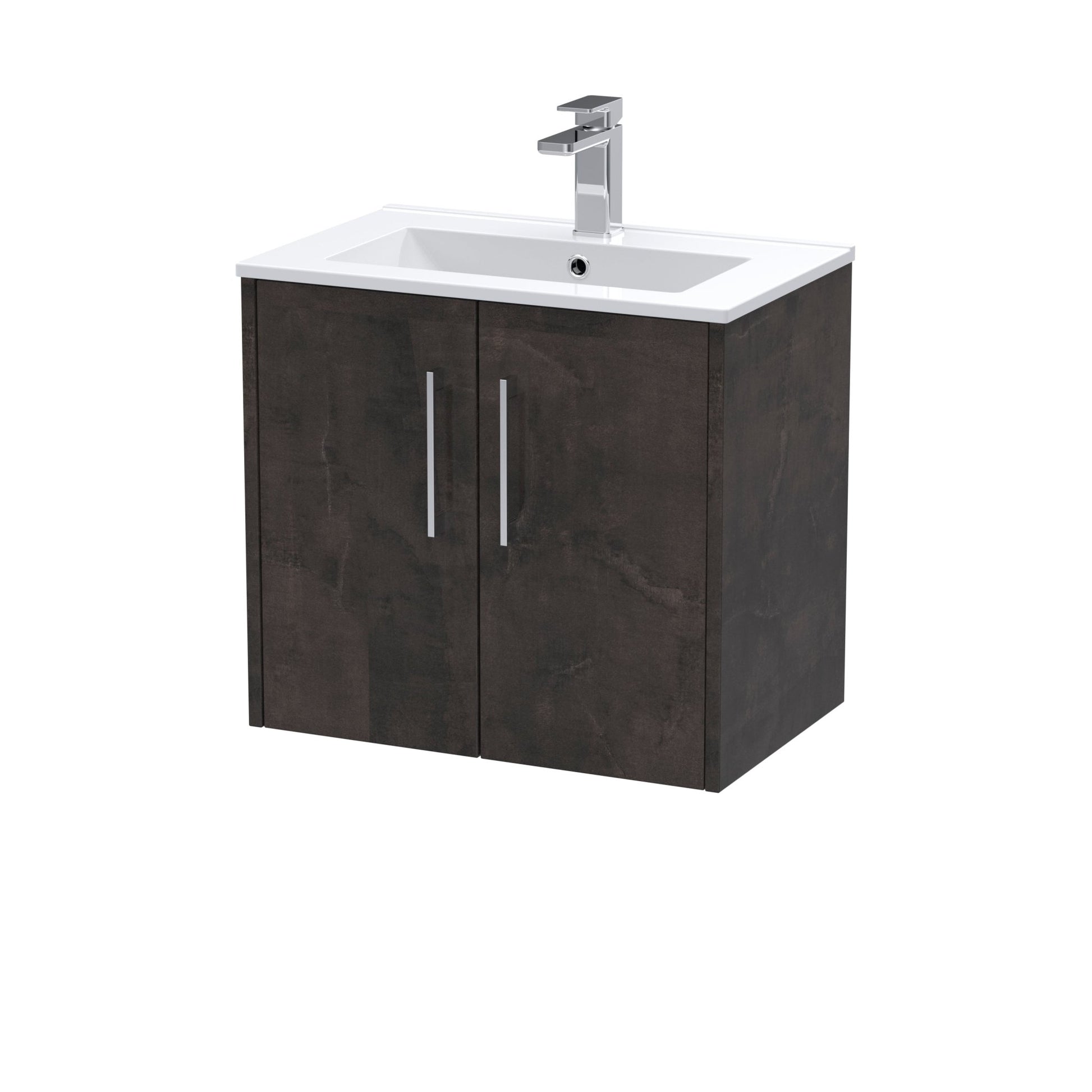 Hudson Reed Juno 600mm Wall Hung 2 Door Vanity & Basin 2 Contemp Metallic Slate MFC Textured Matt 557x600x390mm - JJ Building Materials