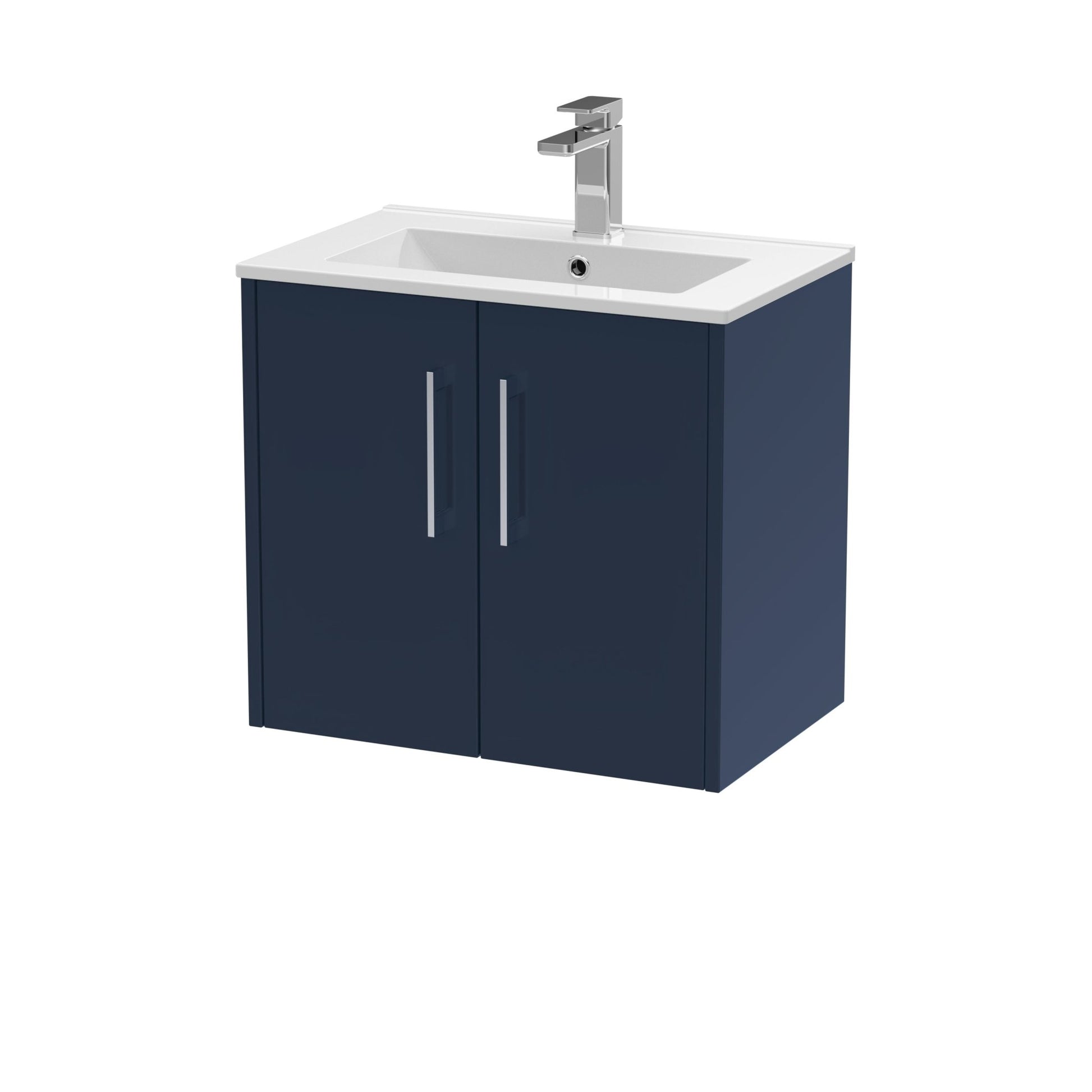 Hudson Reed Juno 600mm Wall Hung 2 - door Vanity & Basin 2 Contemp Midnight Blue MFC Painted Matt 557x600x390mm - JJ Building Materials