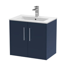 Hudson Reed Juno 600mm Wall Hung 2-door Vanity & Basin 2 Contemp Midnight Blue MFC Painted Matt 557x600x390mm - JJ Building Materials
