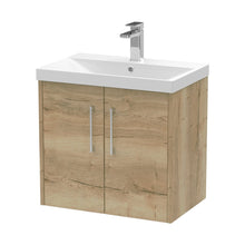 Hudson Reed Juno 600mm Wall Hung 2 Door Vanity & Basin 3 Contemp Autumn Oak MFC Textured Woodgrain 589x600x395mm - JJ Building Materials
