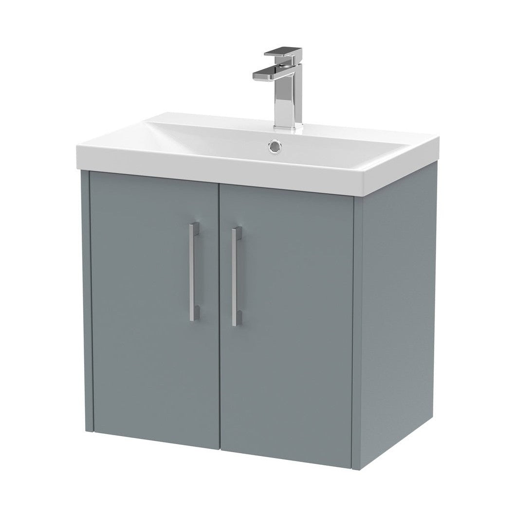Hudson Reed Juno 600mm Wall Hung 2 Door Vanity & Basin 3 Contemp Coastal Grey MFC Smooth Matt 589x600x395mm - JJ Building Materials