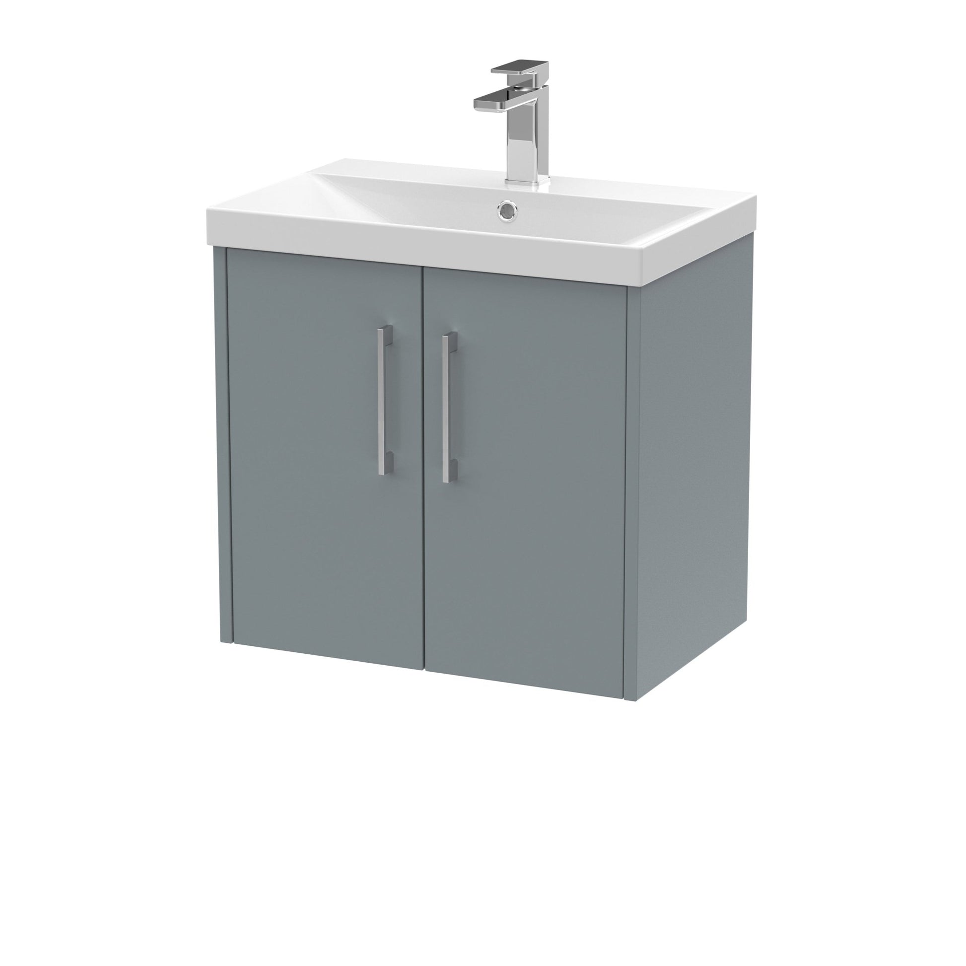Hudson Reed Juno 600mm Wall Hung 2 Door Vanity & Basin 3 Contemp Coastal Grey MFC Smooth Matt 589x600x395mm - JJ Building Materials