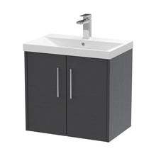 Hudson Reed Juno 600mm Wall Hung 2 Door Vanity & Basin 3 Contemp Graphite Grey Woodgrain MFC Textured Woodgrain 589x600x395mm - JJ Building Materials