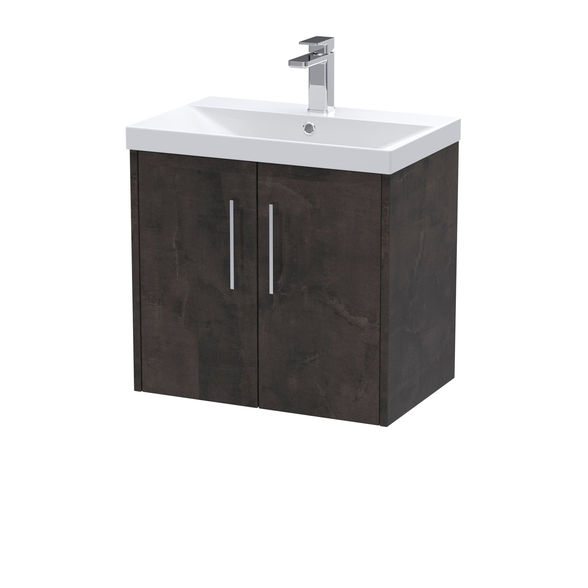 Hudson Reed Juno 600mm Wall Hung 2 Door Vanity & Basin 3 Contemp Metallic Slate MFC Textured Matt 589x610x395mm - JJ Building Materials