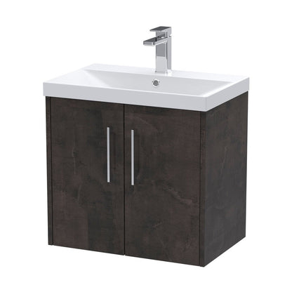 Hudson Reed Juno 600mm Wall Hung 2 Door Vanity & Basin 3 Contemp Metallic Slate MFC Textured Matt 589x610x395mm - JJ Building Materials