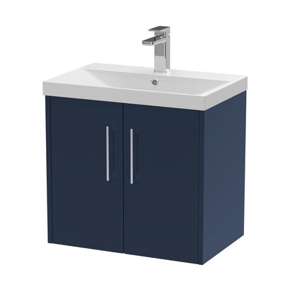 Hudson Reed Juno 600mm Wall Hung 2-door Vanity & Basin 3 Contemp Midnight Blue MFC Painted Matt 589x610x395mm - JJ Building Materials