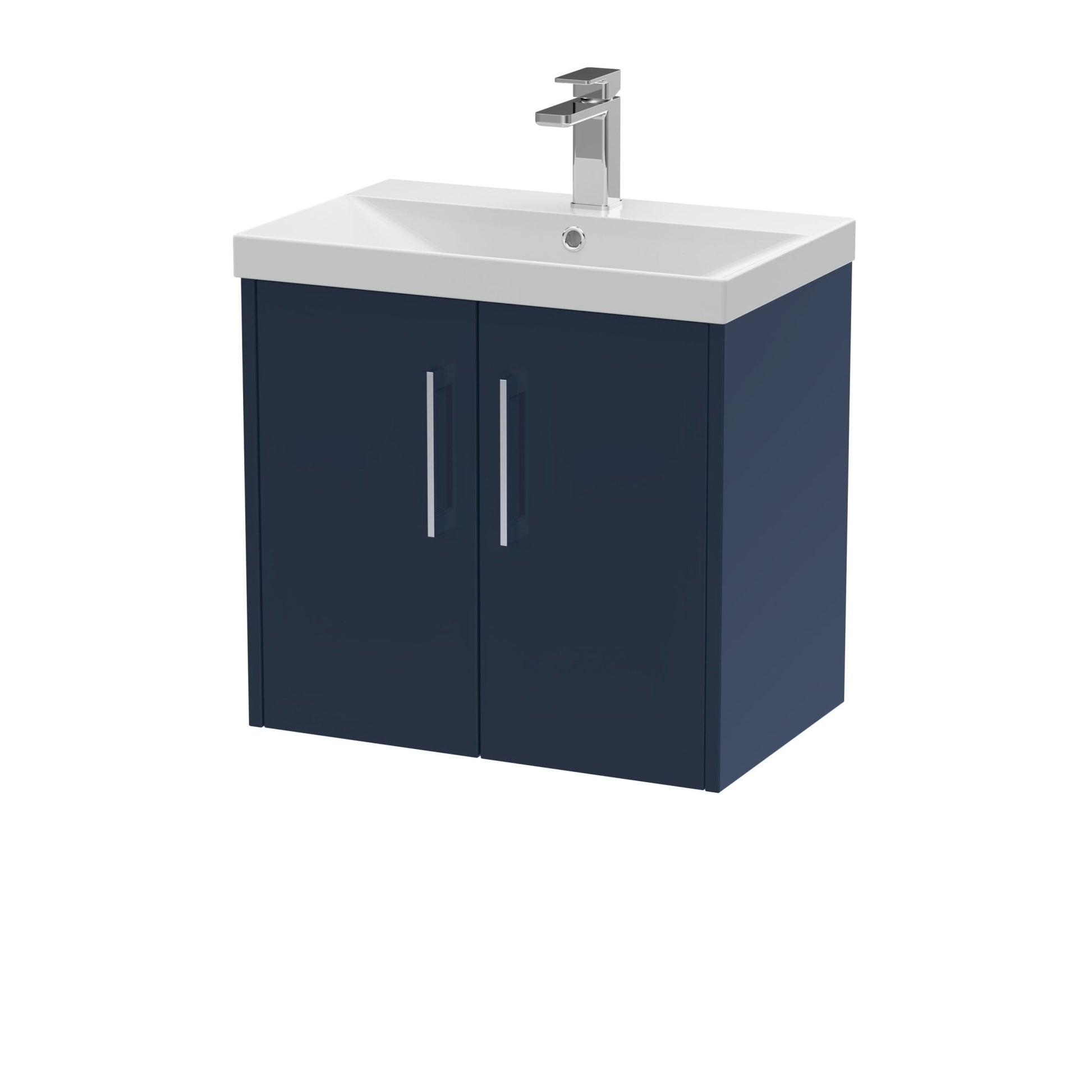 Hudson Reed Juno 600mm Wall Hung 2 - door Vanity & Basin 3 Contemp Midnight Blue MFC Painted Matt 589x610x395mm - JJ Building Materials