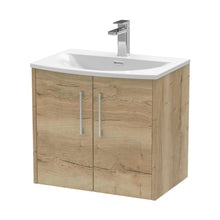 Hudson Reed Juno 600mm Wall Hung 2 Door Vanity & Basin 4 Contemp Autumn Oak MFC Textured Woodgrain 569x610x440mm - JJ Building Materials