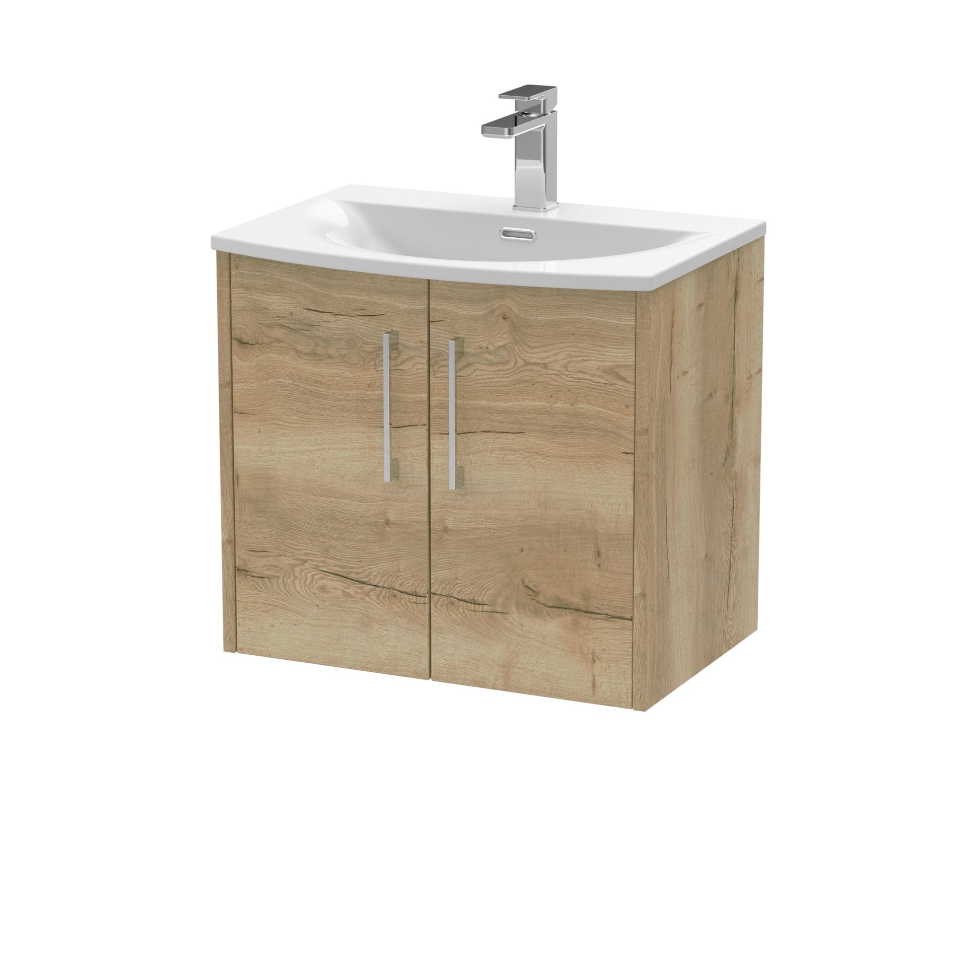 Hudson Reed Juno 600mm Wall Hung 2 Door Vanity & Basin 4 Contemp Autumn Oak MFC Textured Woodgrain 569x610x440mm - JJ Building Materials