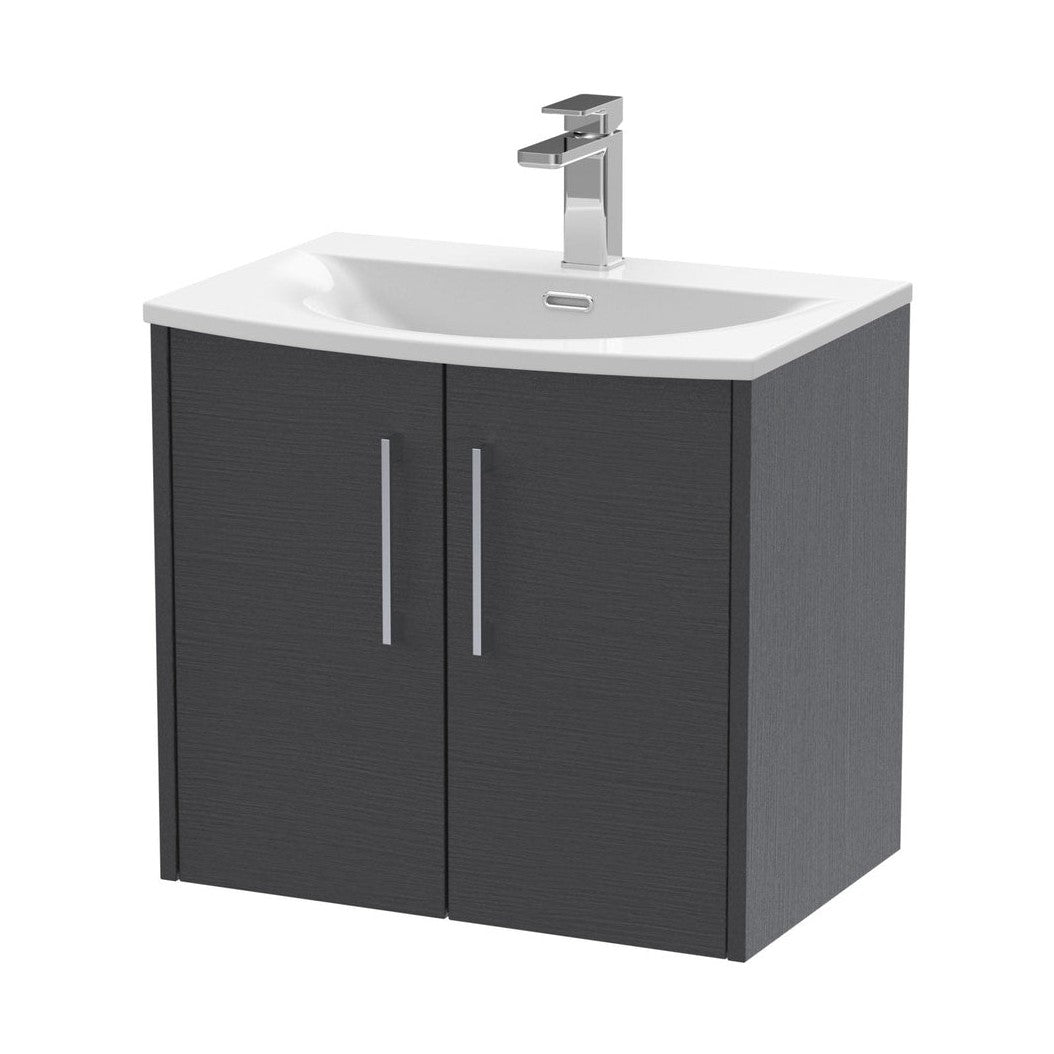 Hudson Reed Juno 600mm Wall Hung 2 Door Vanity & Basin 4 Contemp Graphite Grey Woodgrain MFC Textured Woodgrain 569x610x440mm - JJ Building Materials
