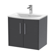 Hudson Reed Juno 600mm Wall Hung 2 Door Vanity & Basin 4 Contemp Graphite Grey Woodgrain MFC Textured Woodgrain 569x610x440mm - JJ Building Materials