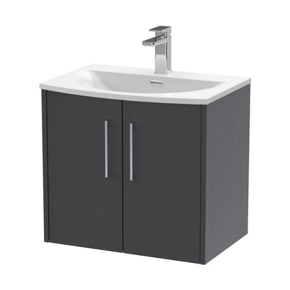 Hudson Reed Juno 600mm Wall Hung 2 Door Vanity & Basin 4 Contemp Graphite Grey Woodgrain MFC Textured Woodgrain 569x610x440mm - JJ Building Materials