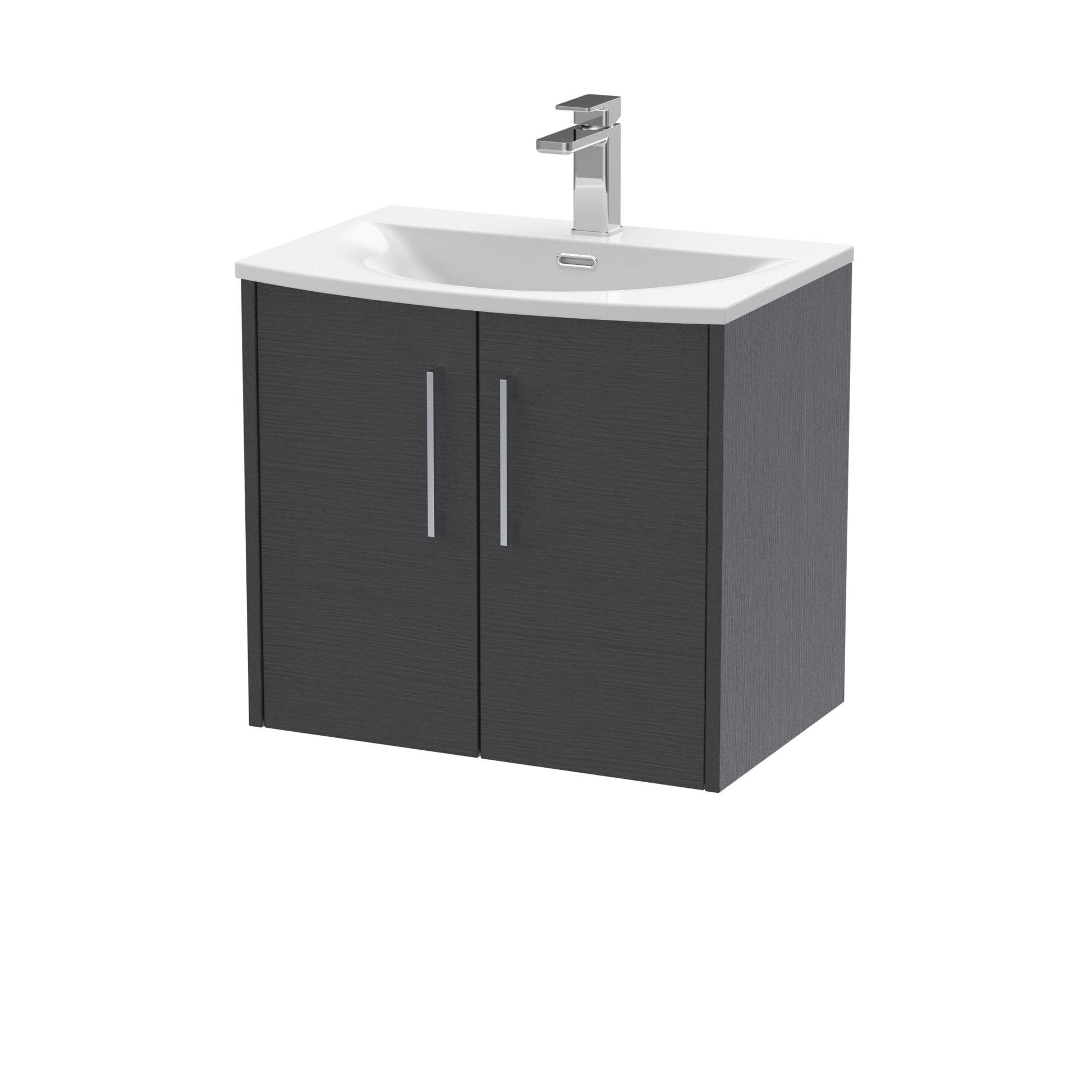 Hudson Reed Juno 600mm Wall Hung 2 Door Vanity & Basin 4 Contemp Graphite Grey Woodgrain MFC Textured Woodgrain 569x610x440mm - JJ Building Materials