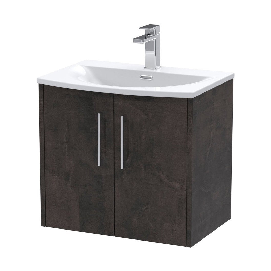 Hudson Reed Juno 600mm Wall Hung 2 Door Vanity & Basin 4 Contemp Metallic Slate MFC Textured Matt 569x610x440mm - JJ Building Materials