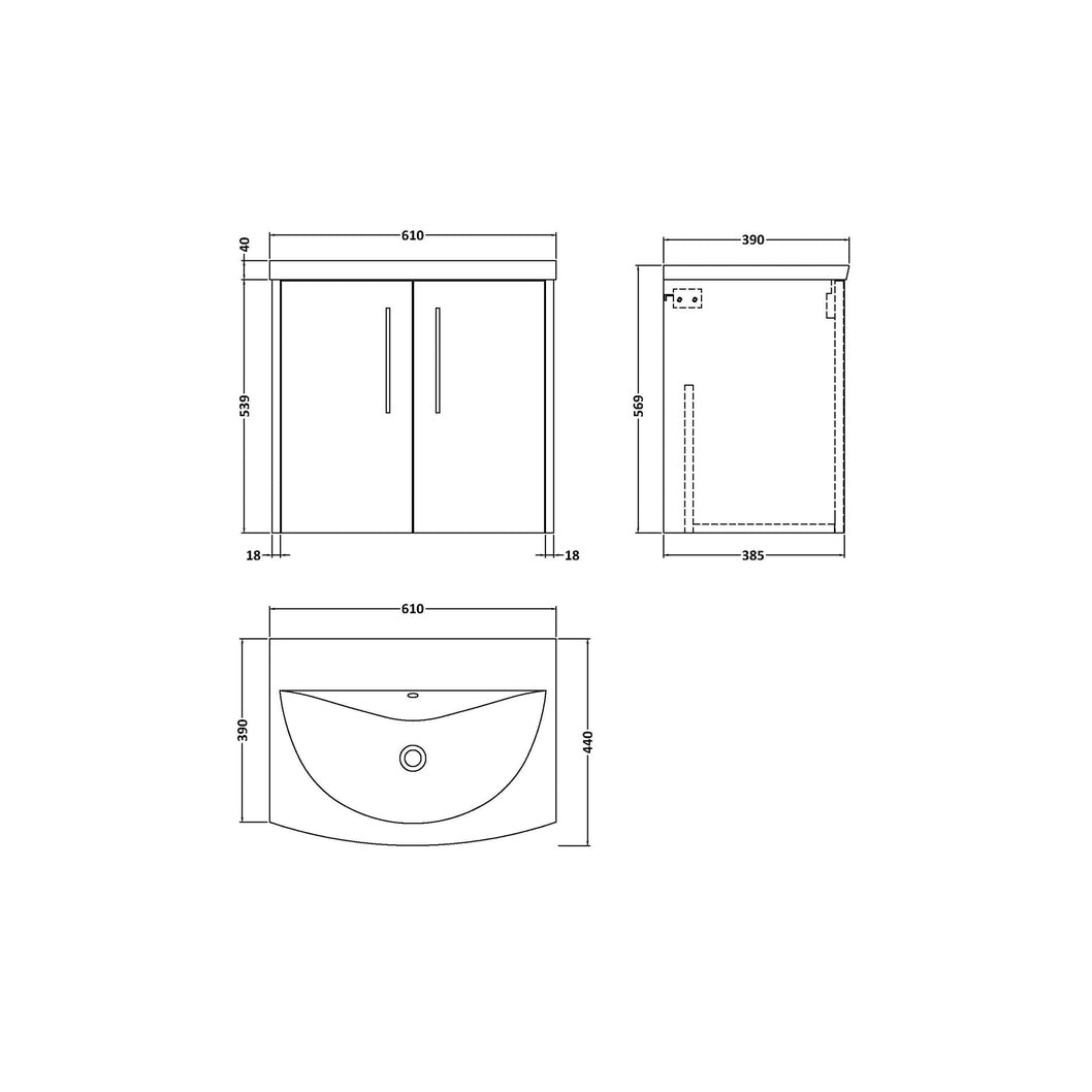 Hudson Reed Juno 600mm Wall Hung 2 Door Vanity & Basin 4 Contemp Metallic Slate MFC Textured Matt 569x610x440mm - JJ Building Materials