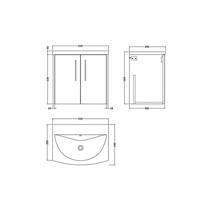 Hudson Reed Juno 600mm Wall Hung 2 Door Vanity & Basin 4 Contemp Metallic Slate MFC Textured Matt 569x610x440mm - JJ Building Materials