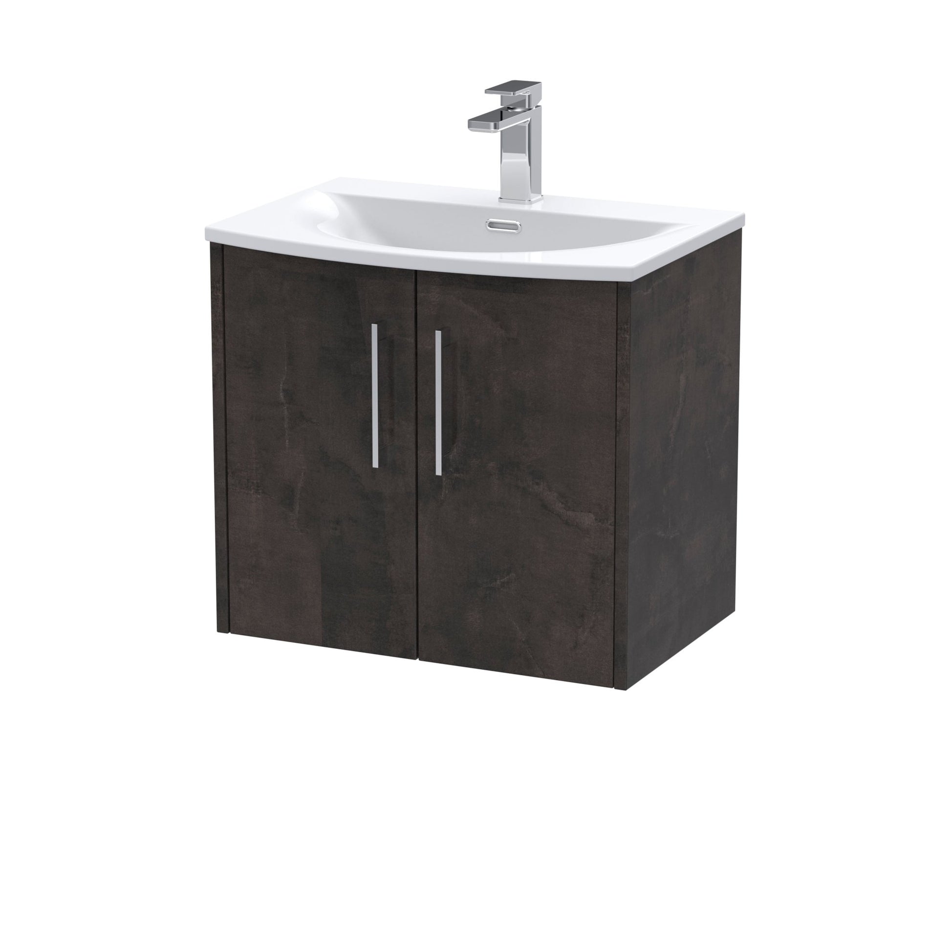 Hudson Reed Juno 600mm Wall Hung 2 Door Vanity & Basin 4 Contemp Metallic Slate MFC Textured Matt 569x610x440mm - JJ Building Materials