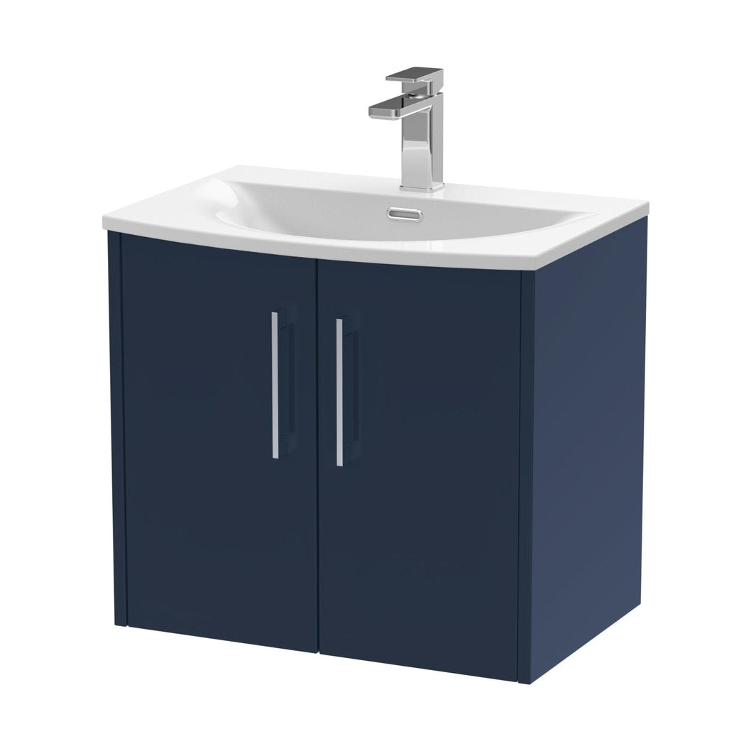 Hudson Reed Juno 600mm Wall Hung 2-door Vanity & Basin 4 Contemp Midnight Blue MFC Painted Matt 569x610x440mm - JJ Building Materials