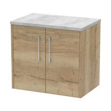 Hudson Reed Juno 600mm Wall Hung 2 Door Vanity & Laminate Top Contemp Autumn Oak MFC Textured Woodgrain 561x605x390mm - JNU1823LBG - JJ Building Materials