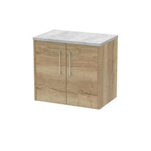 Hudson Reed Juno 600mm Wall Hung 2 Door Vanity & Laminate Top Contemp Autumn Oak MFC Textured Woodgrain 561x605x390mm - JNU1823LBG - JJ Building Materials