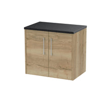 Hudson Reed Juno 600mm Wall Hung 2 Door Vanity & Laminate Top Contemp Autumn Oak MFC Textured Woodgrain 561x605x390mm - JNU1823LSB - JJ Building Materials