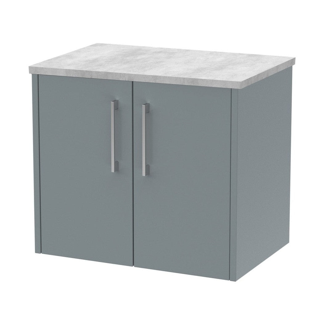 Hudson Reed Juno 600mm Wall Hung 2 Door Vanity & Laminate Top Contemp Coastal Grey MFC Smooth Matt 561x605x390mm - JNU2323LBG - JJ Building Materials