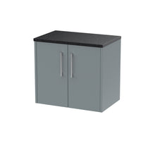 Hudson Reed Juno 600mm Wall Hung 2 Door Vanity & Laminate Top Contemp Coastal Grey MFC Smooth Matt 561x605x390mm - JNU2323LSB - JJ Building Materials