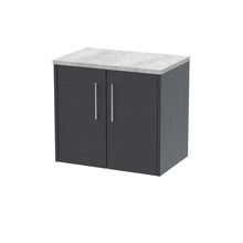 Hudson Reed Juno 600mm Wall Hung 2 Door Vanity & Laminate Top Contemp Graphite Grey Woodgrain MFC Textured Woodgrain 561x605x390mm - JNU2223LBG - JJ Building Materials