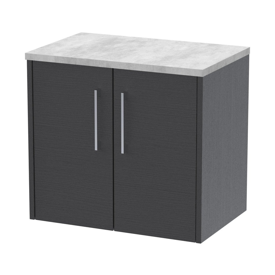 Hudson Reed Juno 600mm Wall Hung 2 Door Vanity & Laminate Top Contemp Graphite Grey Woodgrain MFC Textured Woodgrain 561x605x390mm - JNU2223LBG - JJ Building Materials