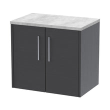 Hudson Reed Juno 600mm Wall Hung 2 Door Vanity & Laminate Top Contemp Graphite Grey Woodgrain MFC Textured Woodgrain 561x605x390mm - JNU2223LBG - JJ Building Materials
