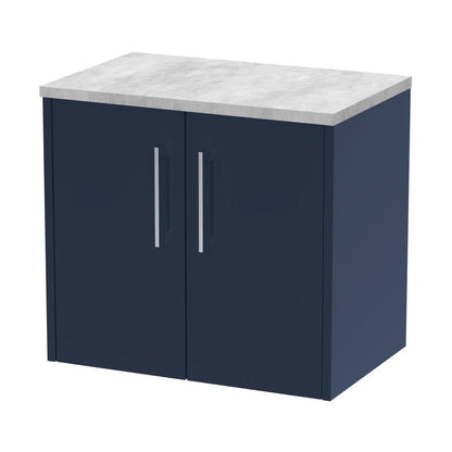 Hudson Reed Juno 600mm Wall Hung 2-door Vanity & Laminate Worktop Contemp Midnight Blue MFC Painted Matt 561x605x390mm - JNU2923LBG - JJ Building Materials