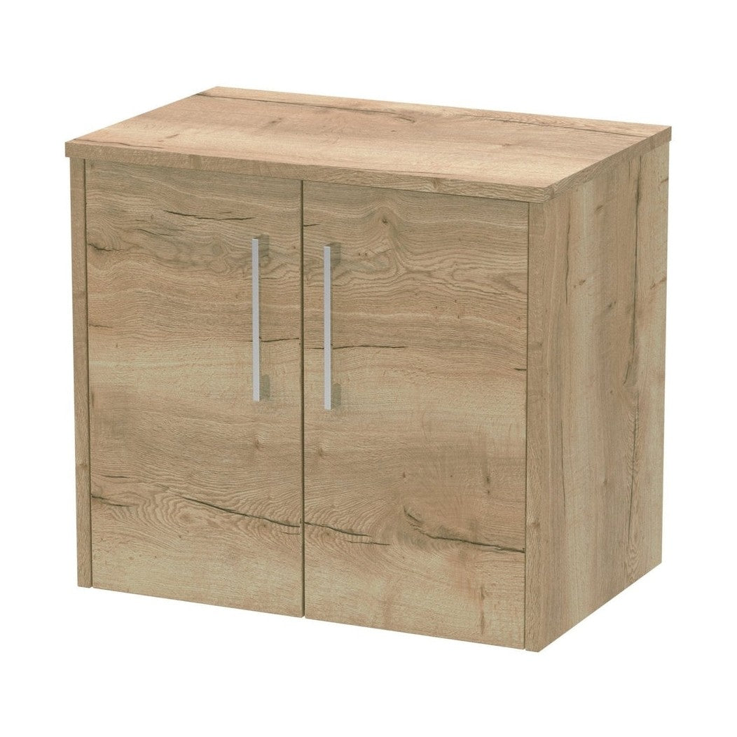 Hudson Reed Juno 600mm Wall Hung 2 Door Vanity & Worktop Contemp Autumn Oak MFC Textured Woodgrain 557x605x390mm - JJ Building Materials