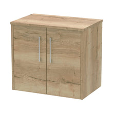 Hudson Reed Juno 600mm Wall Hung 2 Door Vanity & Worktop Contemp Autumn Oak MFC Textured Woodgrain 557x605x390mm - JJ Building Materials