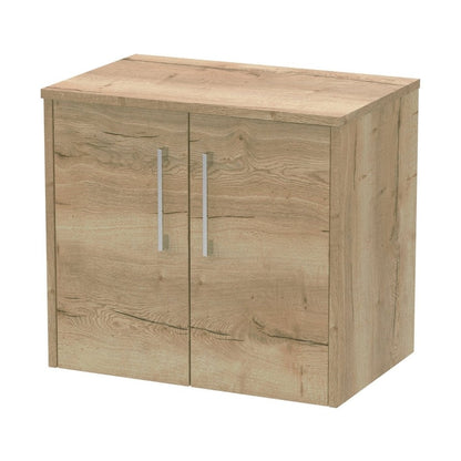 Hudson Reed Juno 600mm Wall Hung 2 Door Vanity & Worktop Contemp Autumn Oak MFC Textured Woodgrain 557x605x390mm - JJ Building Materials