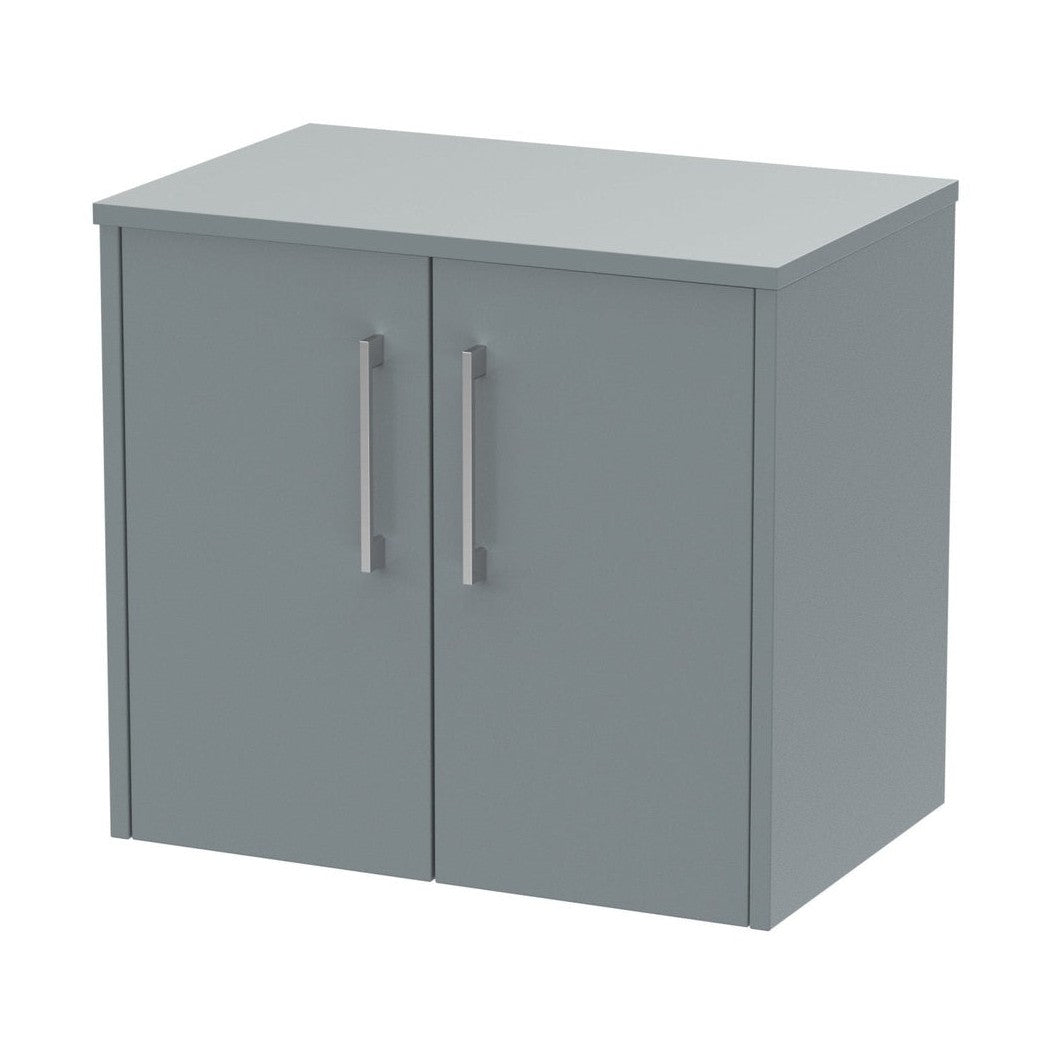 Hudson Reed Juno 600mm Wall Hung 2 Door Vanity & Worktop Contemp Coastal Grey MFC Smooth Matt 557x605x390mm - JJ Building Materials