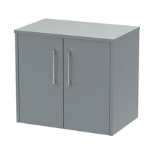 Hudson Reed Juno 600mm Wall Hung 2 Door Vanity & Worktop Contemp Coastal Grey MFC Smooth Matt 557x605x390mm - JJ Building Materials