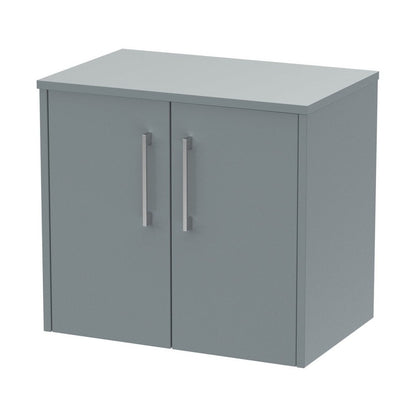Hudson Reed Juno 600mm Wall Hung 2 Door Vanity & Worktop Contemp Coastal Grey MFC Smooth Matt 557x605x390mm - JJ Building Materials