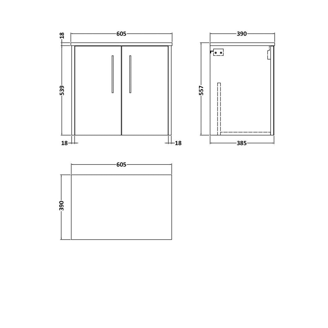 Hudson Reed Juno 600mm Wall Hung 2 Door Vanity & Worktop Contemp Coastal Grey MFC Smooth Matt 557x605x390mm - JJ Building Materials