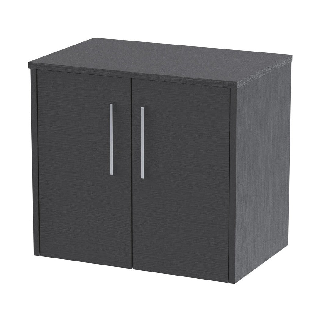 Hudson Reed Juno 600mm Wall Hung 2 Door Vanity & Worktop Contemp Graphite Grey Woodgrain MFC Textured Woodgrain 557x605x390mm - JJ Building Materials