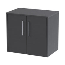 Hudson Reed Juno 600mm Wall Hung 2 Door Vanity & Worktop Contemp Graphite Grey Woodgrain MFC Textured Woodgrain 557x605x390mm - JJ Building Materials