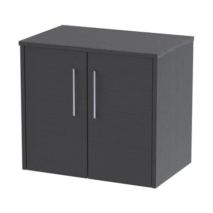 Hudson Reed Juno 600mm Wall Hung 2 Door Vanity & Worktop Contemp Graphite Grey Woodgrain MFC Textured Woodgrain 557x605x390mm - JJ Building Materials