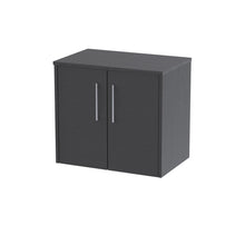 Hudson Reed Juno 600mm Wall Hung 2 Door Vanity & Worktop Contemp Graphite Grey Woodgrain MFC Textured Woodgrain 557x605x390mm - JJ Building Materials