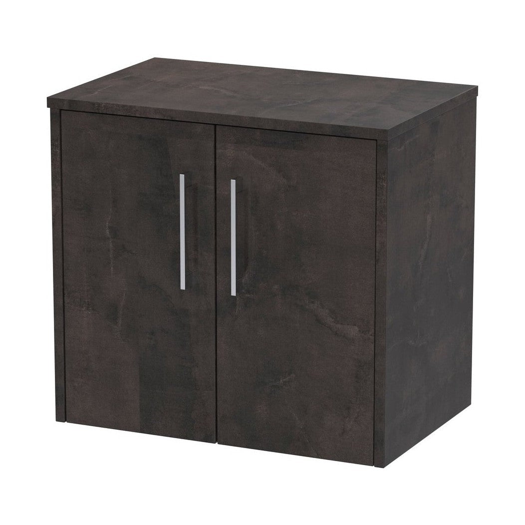 Hudson Reed Juno 600mm Wall Hung 2 Door Vanity & Worktop Contemp Metallic Slate MFC Textured Matt 557x605x390mm - JJ Building Materials