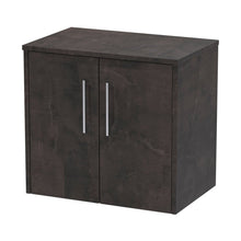 Hudson Reed Juno 600mm Wall Hung 2 Door Vanity & Worktop Contemp Metallic Slate MFC Textured Matt 557x605x390mm - JJ Building Materials